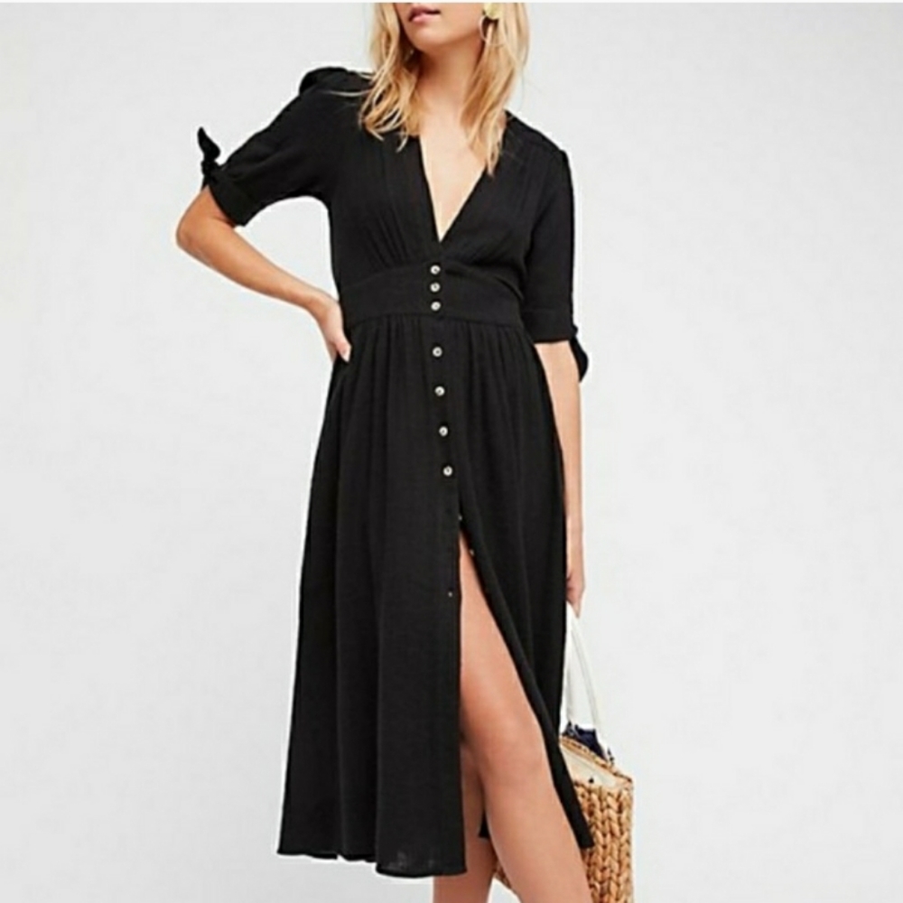 Free People Love of my Life Black Midi Dress XS